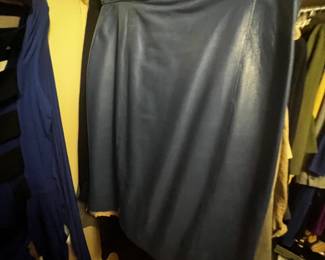 Navy Blue Leather Pencil Skirt