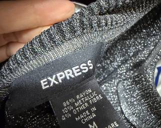 Express Metallic Silver Rayon Blend Knit Top Size Medium