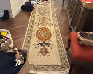 Hand-Knotted Wool Persian Runner with Central Medallions