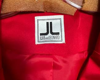 Red Structured Blazer Julie and Leonard Red Structured Blazer with Satin Lining with Decorative Faux Pearl Buttons