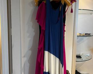 Blue and White Color Block Maxi Dress and Magenta Gown