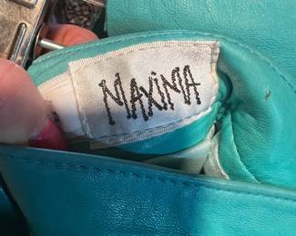 Teal Grained Leather Jacket by Maxima.