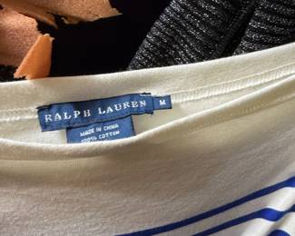 White and Blue Striped Cotton Knit Tunic with Ruffled Hem