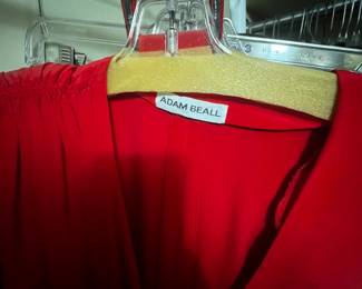 Red Silk Crepe Gathered Shoulder V-Neck Blouse