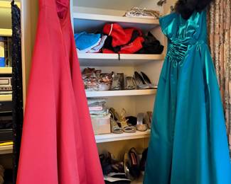 Formal Satin Evening Gowns and Platform Heels
