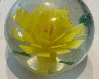 Yellow Lampwork Flower Art Glass Paperweight