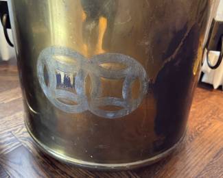 Brass Chinoiserie Bucket with Chinese Coin Motif