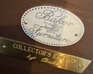 $150, Butler Tray Baker Furniture Table with Brass Handles and Wood Base