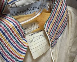 Linen Zip-Up Jacket with Striped Knit Collar