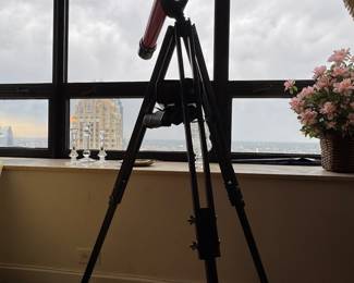 Red Refractor Telescope on Adjustable Tripod