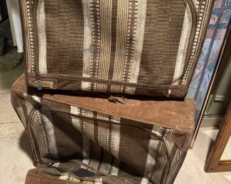 $500 set, Luggage Woven Textile & Suede 3-Piece Luggage Suitcase Set Mid Century Travel Cases