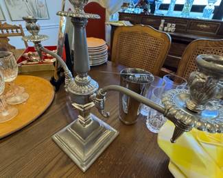 3-Arm Silver Plate Candelabrum with Square Base