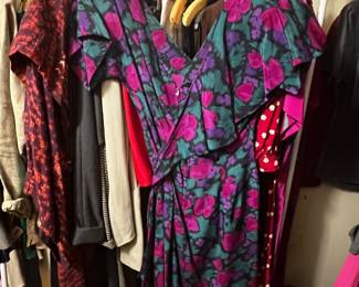 Teal and Magenta Floral Ruffle V-Neck Dress