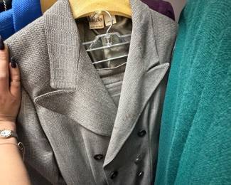 Krizia Gray Woven Double-Breasted Italian Wool Coat