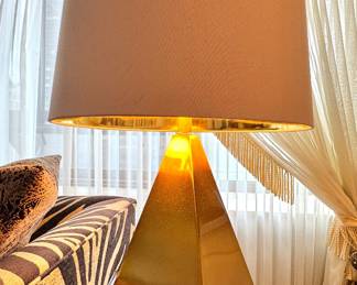 $250, Lamp, Gold Geometric with Metallic Shade and Faceted Base