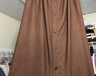 Wool Button-Front Midi Skirt in Brown