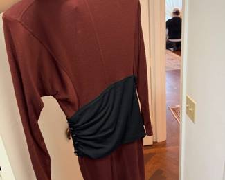 Two-Tone Long Sleeve Knit Dress with Ruched Waist