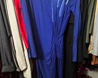 Cobalt Blue Ruched Jersey Long Sleeve Cocktail Dress