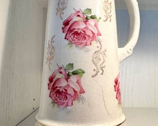 Ironstone Pitcher with Pink Rose Floral Transfer