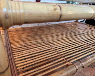 $450, Coffee Table Bamboo and Glass with Two Tier Rattan Shelf Tropical Coastal Style