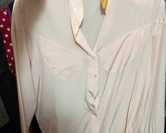 Sheer Pink Button Down Blouse with Western Yoke Detail