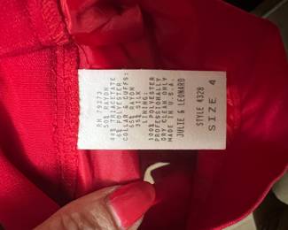 Red Structured Blazer Julie and Leonard Red Structured Blazer with Satin Lining with Decorative Faux Pearl Buttons