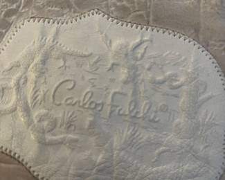 $100, Carlos Falchi White Croc Embossed Large Tote Bag Oversized Shoulder Handbag Leather Purse