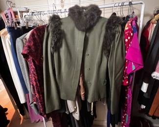 Wool Jacket with Fur Collar and Shoulder Trim