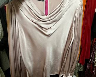 Levante Champagne Satin Cowl Neck Long Sleeve Blouse