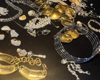 Collection of Rhinestone and Gold Tone Costume Jewelry