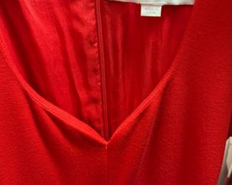 Red Wool Crepe V-Neck Sleeveless Dress