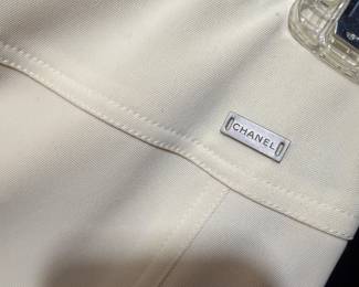 White Twill Skirt with Chanel Logo Plaque