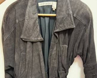 Andrew Marc Charcoal Suede Belted Moto Jacket