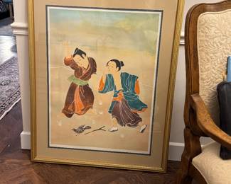 $750, Gina Lombardi Bratter “Two Japanese Boys Playing in Street” Signed Lithograph Framed Art Print