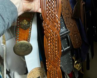 Cognac Woven Leather Wide Cincher Belt