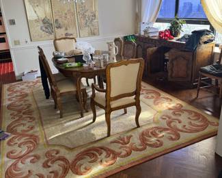 Carved Wood French Provincial Dining Table and Chairs