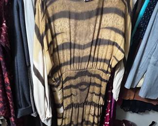 Tiger Print Smocked Waist Long Sleeve Dress