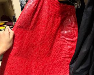 Red Embossed Textured Pencil Skirt