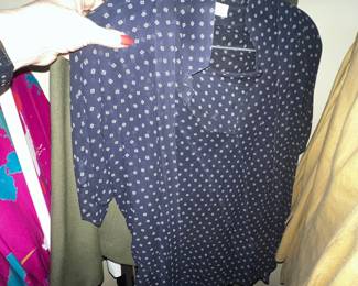 Navy Blue Geometric Micro-Print Short Sleeve Blouse