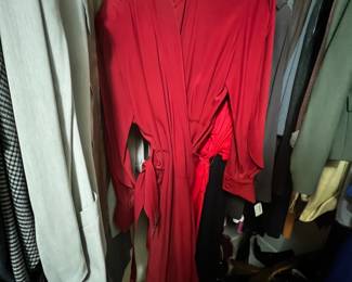 Red Silk Crepe Long Sleeve Wrap Dress