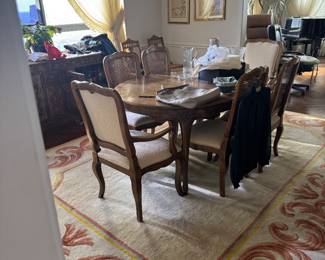 French Provincial Style Carved Wood Dining Set with 6 Chairs