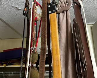 Collection of Leather Belts and Accessory Hanger