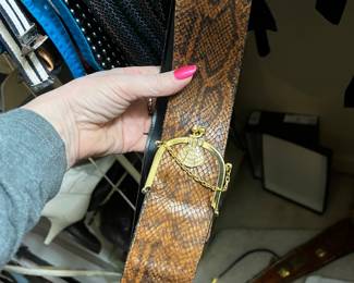 Snakeskin Belt with Gold Coin Purse Frame Buckle