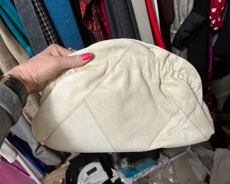 $55,  Bags by Jane / Designs by Michael Cream Soft Leather Oversized Clutch Slouch Purse Boho