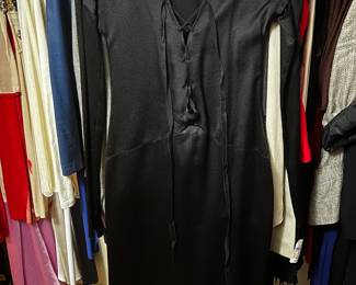 Gucci Black Knit Lace-Up Front Long Sleeve Dress Black Gucci Italian Crepe Garment Size 40