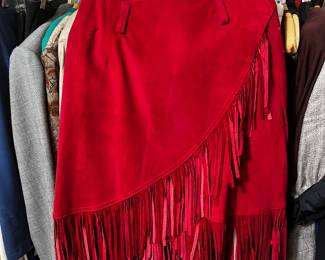 Erez Levy  Red Suede Fringe Wrap Skirt