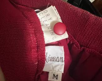 Red Ribbed Knit Button-Front Midi Skirt.