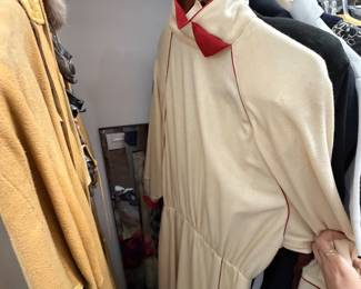 Cream Knit Mock Neck Dress with Red Piping
