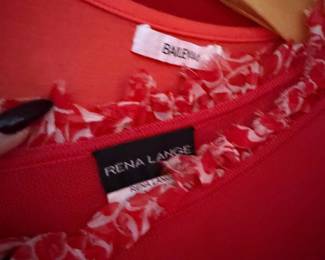Rena Lange Red Knit Top with Patterned Ruffle Trim
