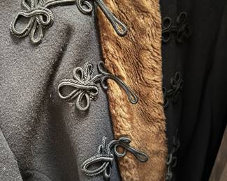 Grey Wool Coat with Faux Fur and Frog Closures